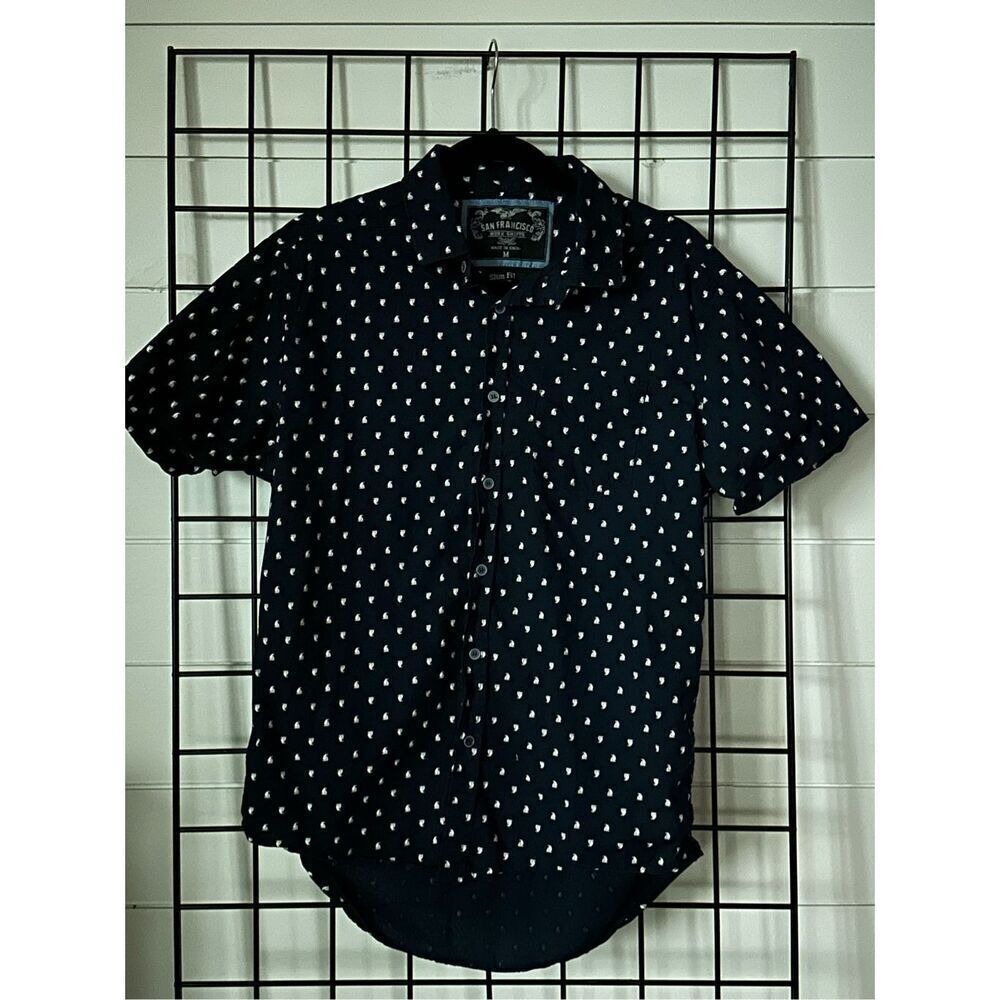 San Francisco Work‎ Shirt Men’s Medium Blue Sail Boats Slim Fit Button Up